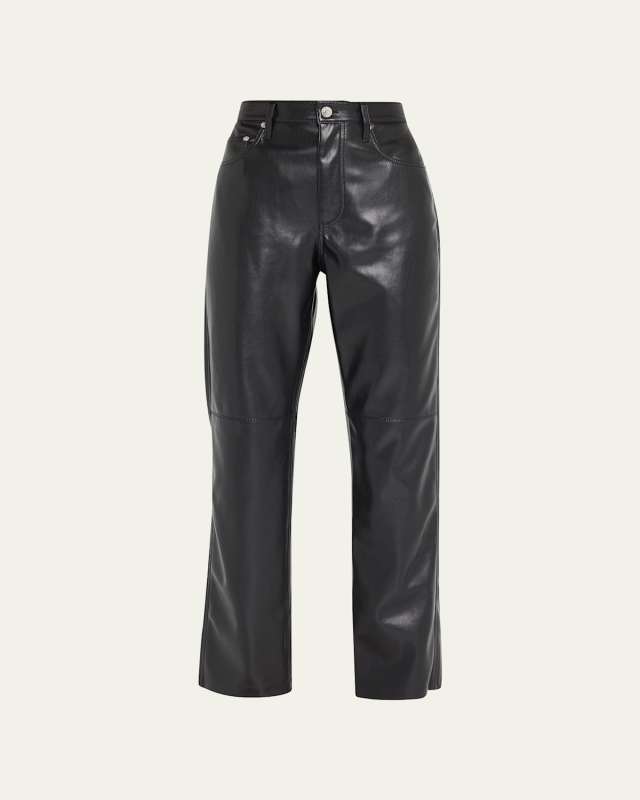 Vinni Mid-Rise Straight Leather Ankle Pants